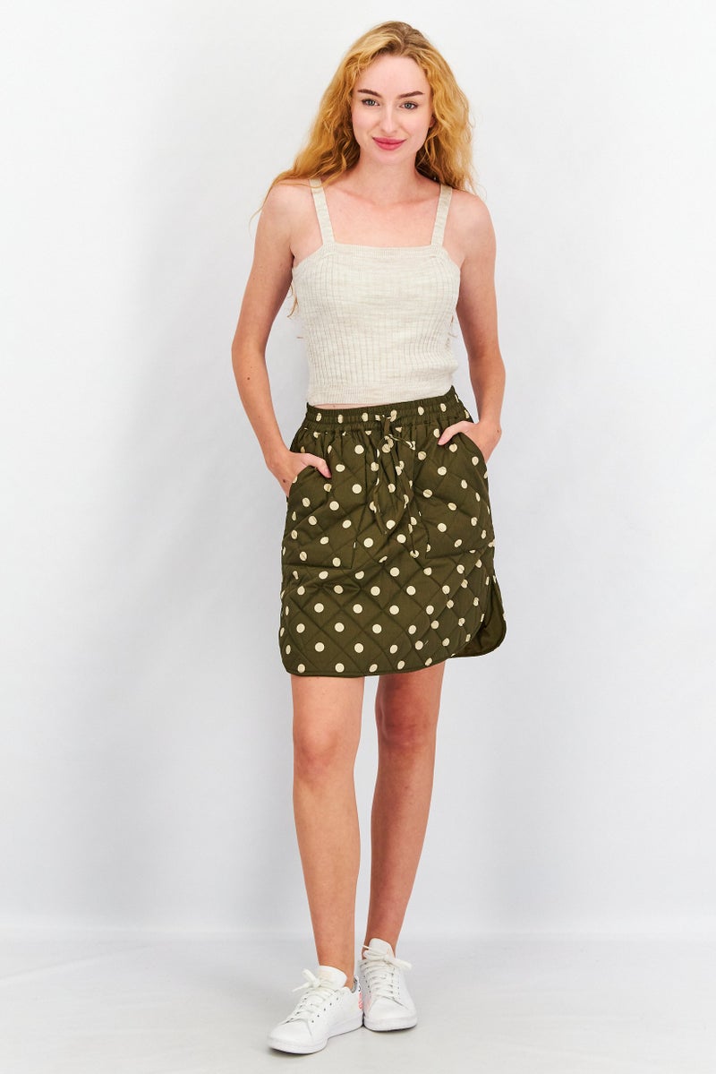 YAS Women Quilted Polka Dot Mini Skirt, Olive - Image 4